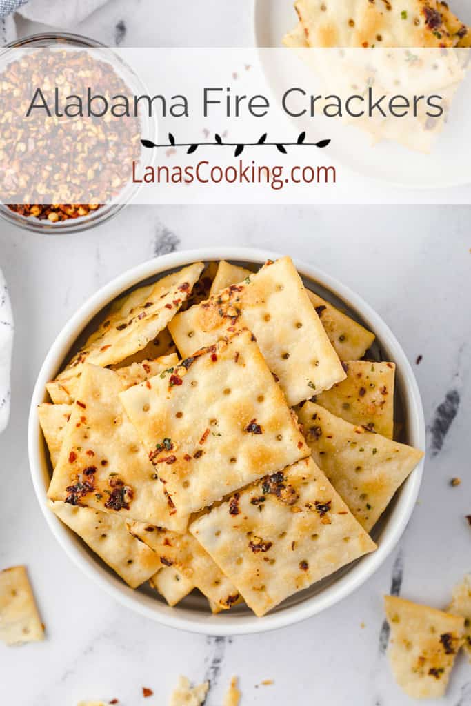 Finished crackers in a white serving bowl.