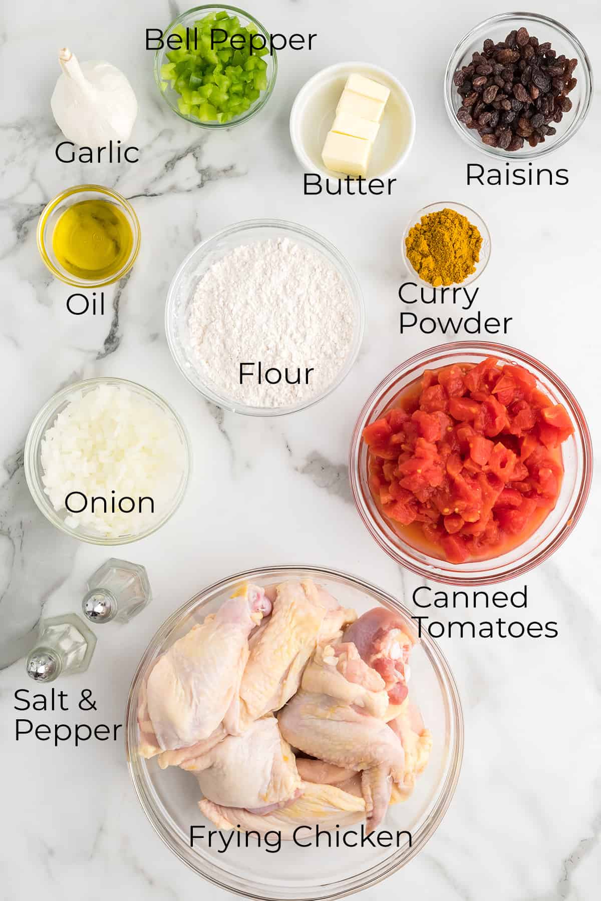 Ingredients needed for making the recipe.