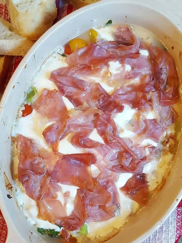 Baked Mozzarella with Prosciutto and Cherry Tomatoes Story