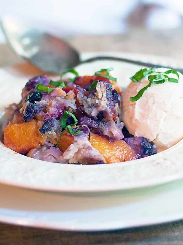 Peach Blueberry Basil Cobbler Story