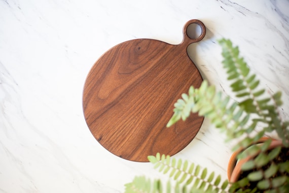 Large Round Wood Walnut Cutting Board With Handle