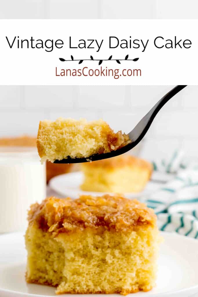 A bite of cake suspended on a fork over a piece of cake on a plate.