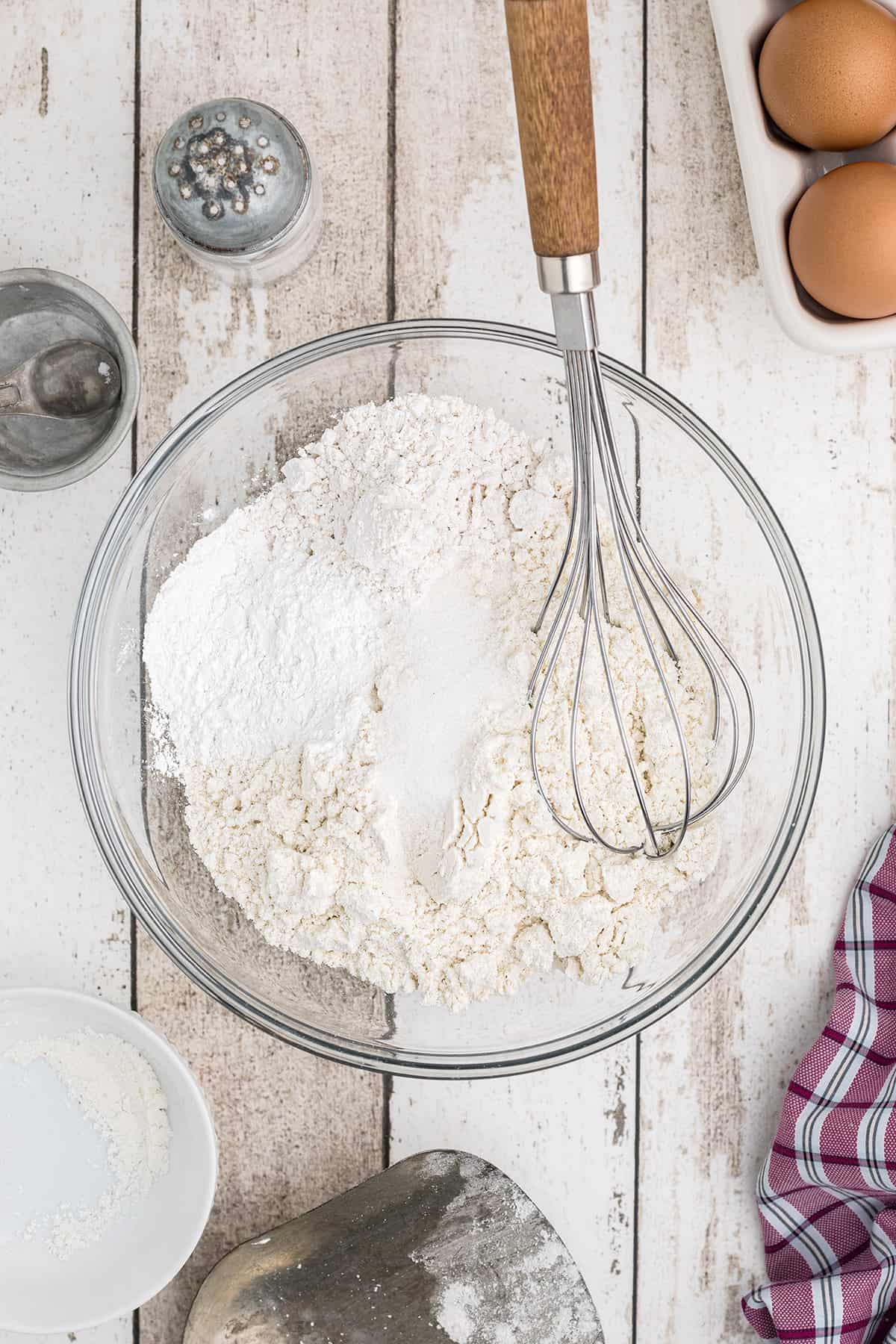 Dry ingredients in a mixing bowl.