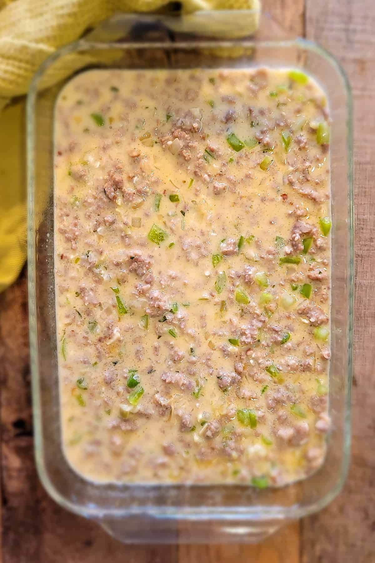 Mixture poured into baking dish.