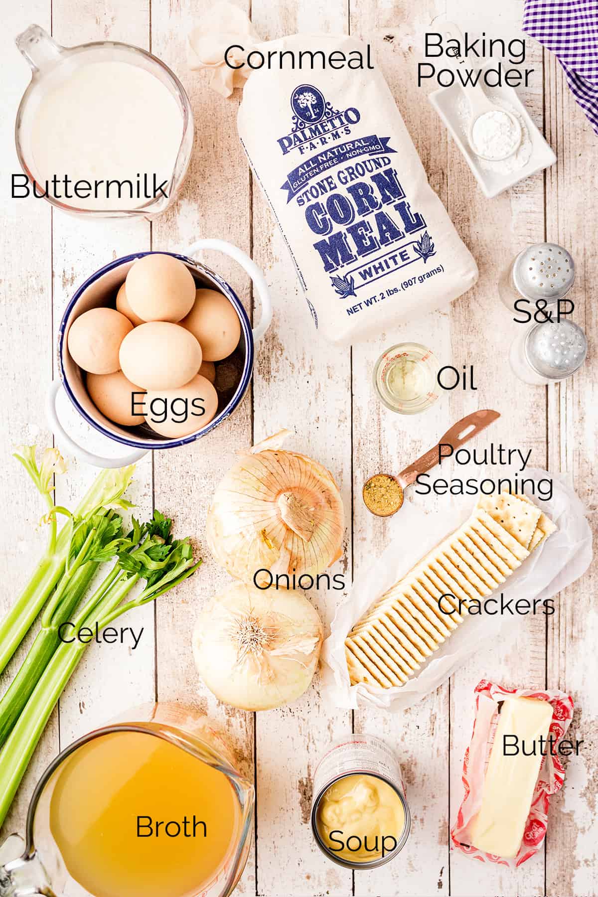 Ingredients needed to make southern cornbread dressing.