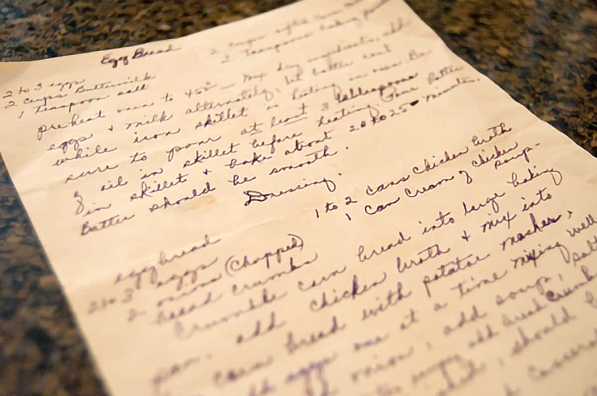 Handwritten recipe page.