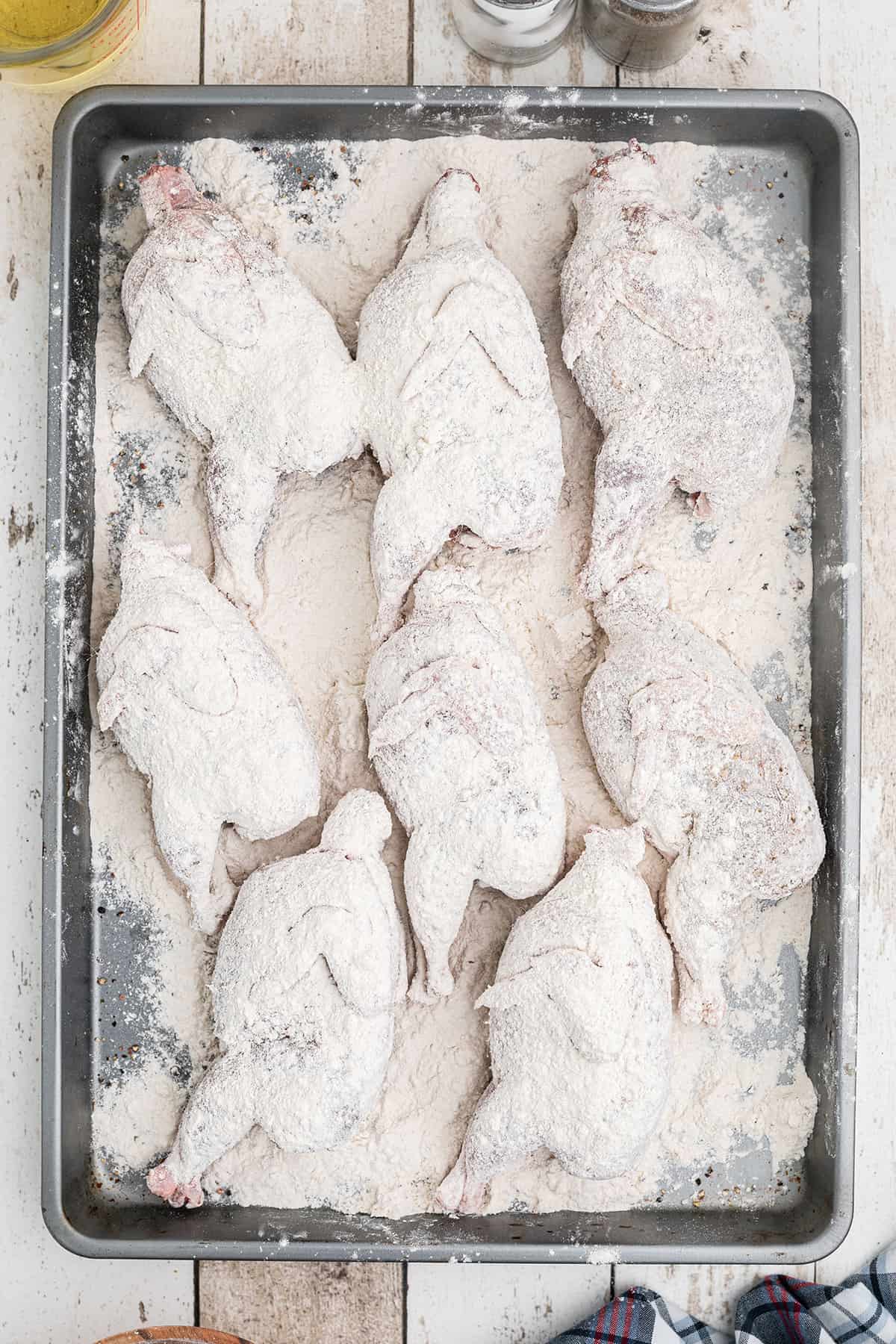 Quail dredged in flour.