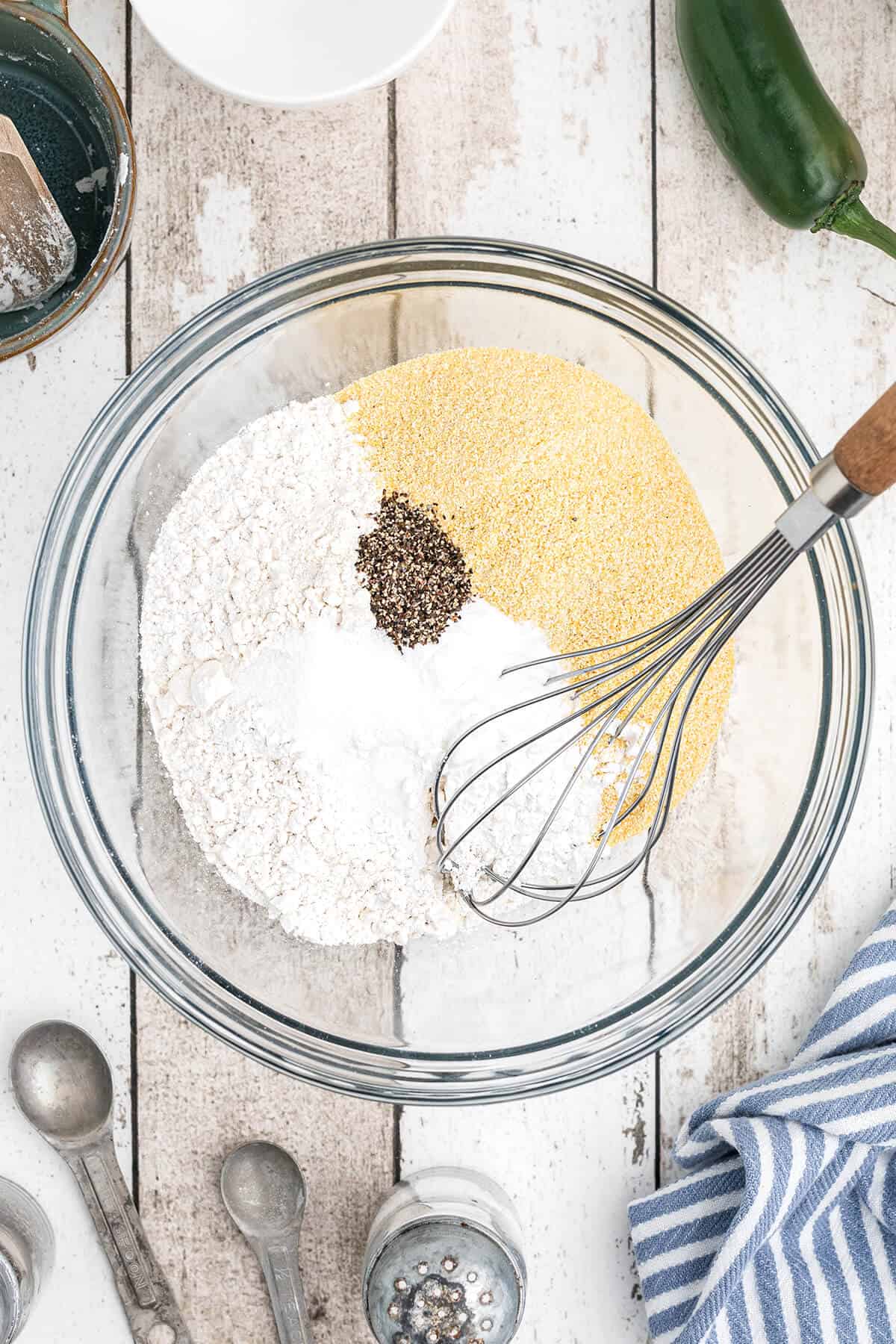 Dry ingredients in a mixing bowl.