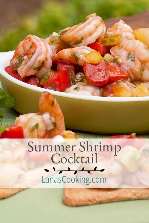 Summer Shrimp Cocktail - this is an update of the classic shrimp cocktail using bright summer flavors, jalapeno and cilantro. https://www.lanascooking.com/summer-shrimp-cocktail/