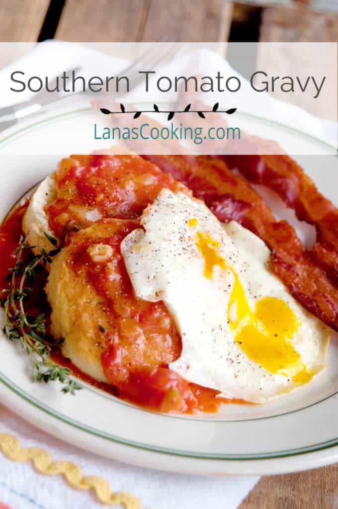 Tomato gravy with an over easy egg on buttermilk biscuits.